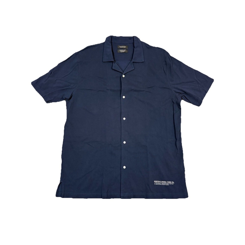 Scotch & Soda Holiday Shirt Mens XXL Navy Blue Excellent Camp Collar Pique‎ Knit